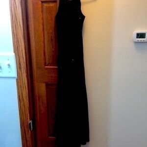 Black beaded prom dress with spaghetti straps shoulders